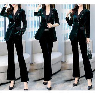 Set: Velvet Blazer + Boot Cut Pants