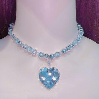 Gemstone Heart Necklace 1pc - Silver - One Size