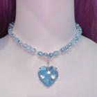 Gemstone Heart Necklace 1pc - Silver - One Size