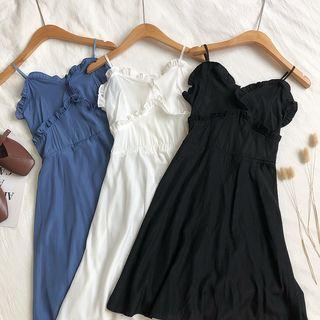 Spaghetti Strap Ruffle Trim A-line Dress