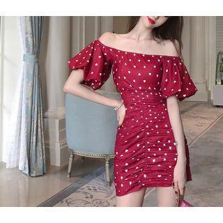 Puff Sleeve Cold Shoulder Heart Mini Sheath Dress