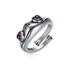 925 Sterling Silver Fashion Cute Frog Adjustable Open Ring Silver - One Size