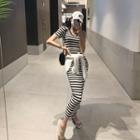 V-neck Stripe Maxi Bodycon Dress