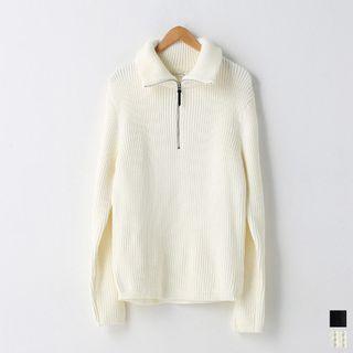 Zipped-collar Ribbed Sweater