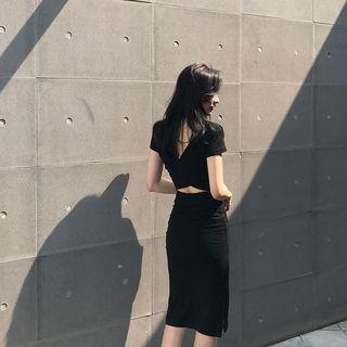 Open Back Short-sleeve Slim-fit Dress
