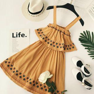Strappy Floral Embroidery A-line Dress