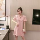 Short-sleeve Knit Dress Pink - One Size
