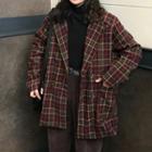 Double Breasted Plaid Coat Plaid - One Size