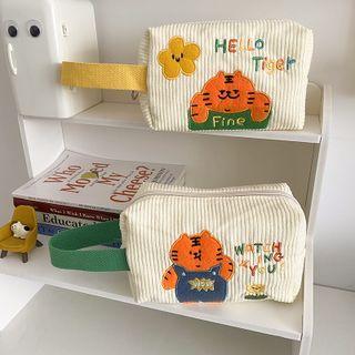 Tiger Embroidered Corduroy Pouch
