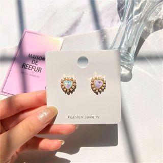 Faux Pearl Heart Earring 1 Pair - Faux Pearl Heart Earring - One Size