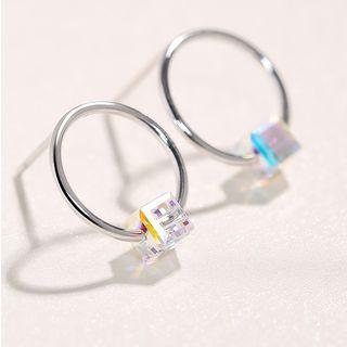 925 Sterling Silver Hoop Stud Earring 1 Pair - As Shown In Figure - One Size