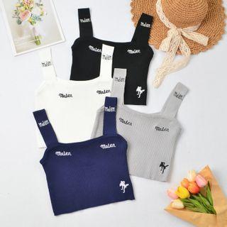 Letter Embroidered Cropped Knit Camisole Top