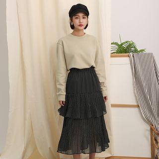 Tiered Dotted Long Skirt Black - One Size