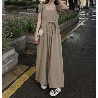 Square-neck Ruffle Trim Wide-leg Jumpsuit