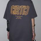 Elbow-sleeve Lettering T-shirt Dark Gray - One Size