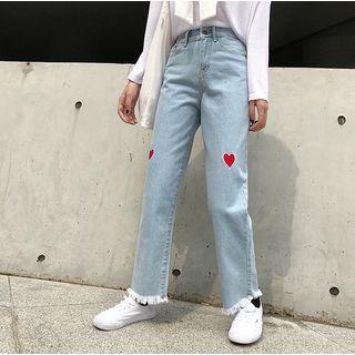 Heart Embroidery Straight-fit Jeans
