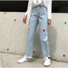 Heart Embroidery Straight-fit Jeans