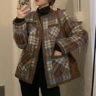 Plaid Button Jacket White & Brown & Blue - One Size