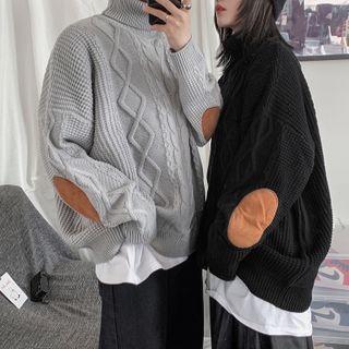 Long-sleeve Elbow-patch Cable Knit Sweater