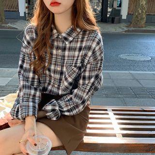 Long-sleeve Plaid Shirt / Shawl
