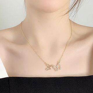 Rhinestone Butterfly Necklace Al2638 - Gold - One Size