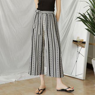 Band-waist Pattern Pants With Sash