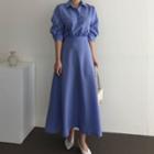 Lapel A-line Puff-sleeve Dress