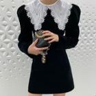 Lace Collar Mini A-line Dress Black - One Size