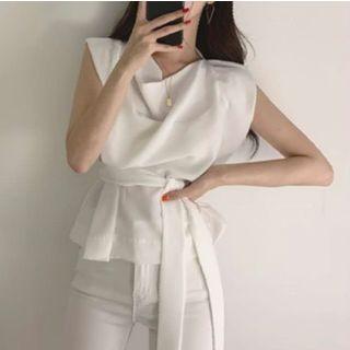 Plain Tie-waist Sleeveless Top
