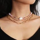 Faux Pearl Alloy Chain Layered Choker 824 - Gold - One Size