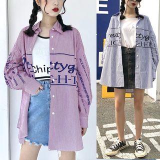 Long Sleeve Printed Striped Shirt