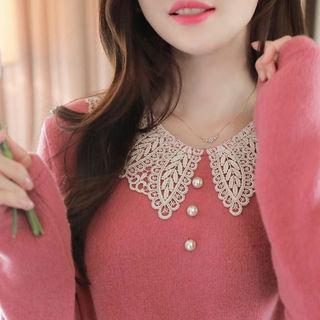 Lace-collar Faux-pearl Detail Top
