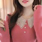 Lace-collar Faux-pearl Detail Top