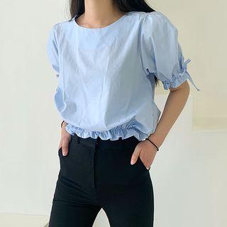Tie-cuff Banded-hem Cropped Blouse