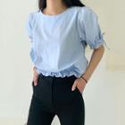 Tie-cuff Banded-hem Cropped Blouse