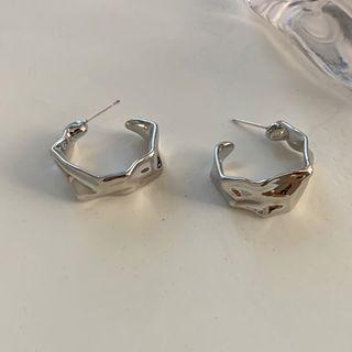 Irregular Alloy Open Hoop Earring 1 Pair - Threader Earrings - 925 Silver - One Size