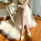 Flared Maxi Tulle Skirt Cream - One Size