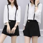 Set: 3/4-sleeve Chiffon Blouse + Jumper Shorts