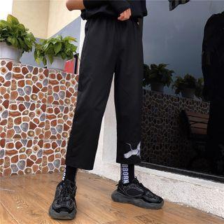 Crane Embroidered Cropped Straight-fit Pants