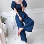 Puff-sleeve Wide-leg Jumpsuit