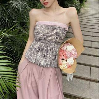 Strapless Print Flowy Camisole Top Pink & Black - One Size