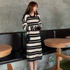 Long-sleeve Striped Knit Midi Dress Black Stripes - Almond - One Size