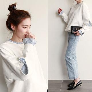 Slit-cuff Stripe-trim Sweatshirt