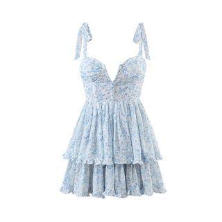Tie-strap Floral Print Corset Dress