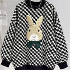 Rabbit Embroidered Houndstooth Sweatshirt
