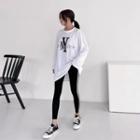 Set: Letter Print Long T-shirt + Stripe Trim Leggings