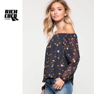 Star Print Off-shoulder Top