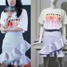 Set: Printed T-shirt + Ruffled Striped Skirt