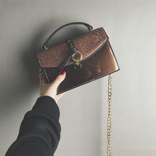 Sequined Panel Flap Satchel