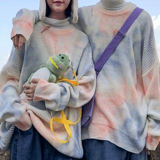 Couple Matching Dye Print Oversize Long-sleeve Knit Top